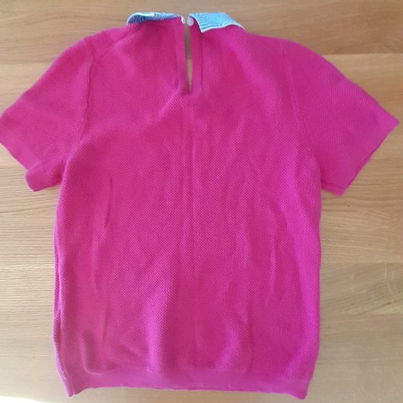 J. Crew Pink Short-Sleeve Sweater with Striped Collar - Picture 3 of 4